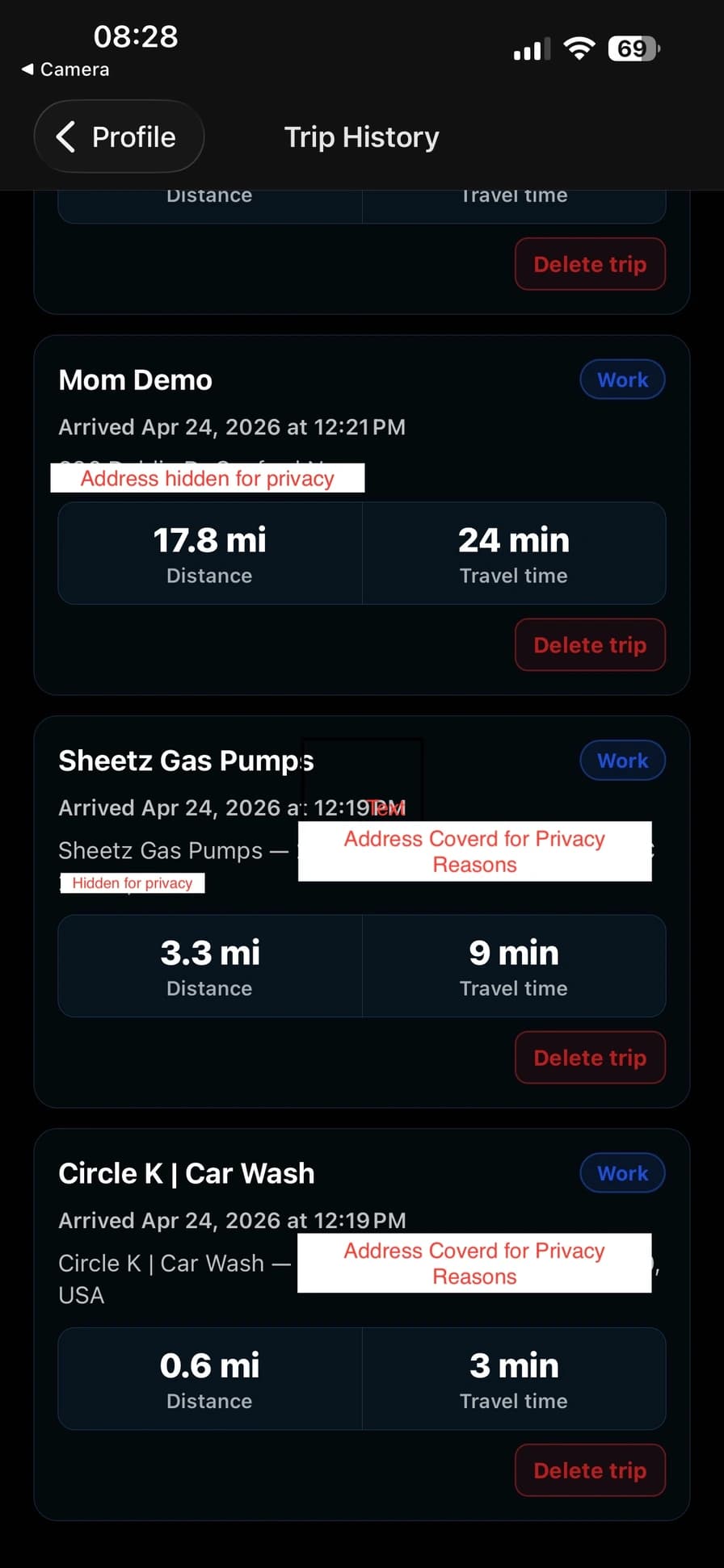 OmegaRoute mileage viewer screen
