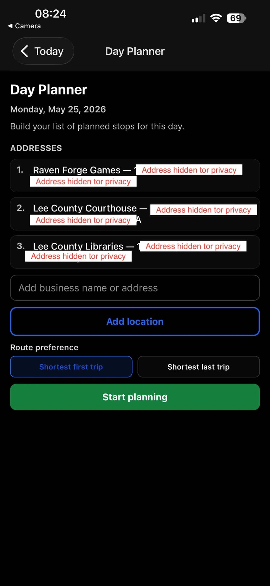 OmegaRoute route optimization screen